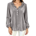 thumbnail image 6 of NominalSnug Women's Velvet Tops Ruffle V Neck Dressy Casual Blouse Long Sleeve Top Elegant Vintage Party Shirt for Fall Winter, 6 of 7