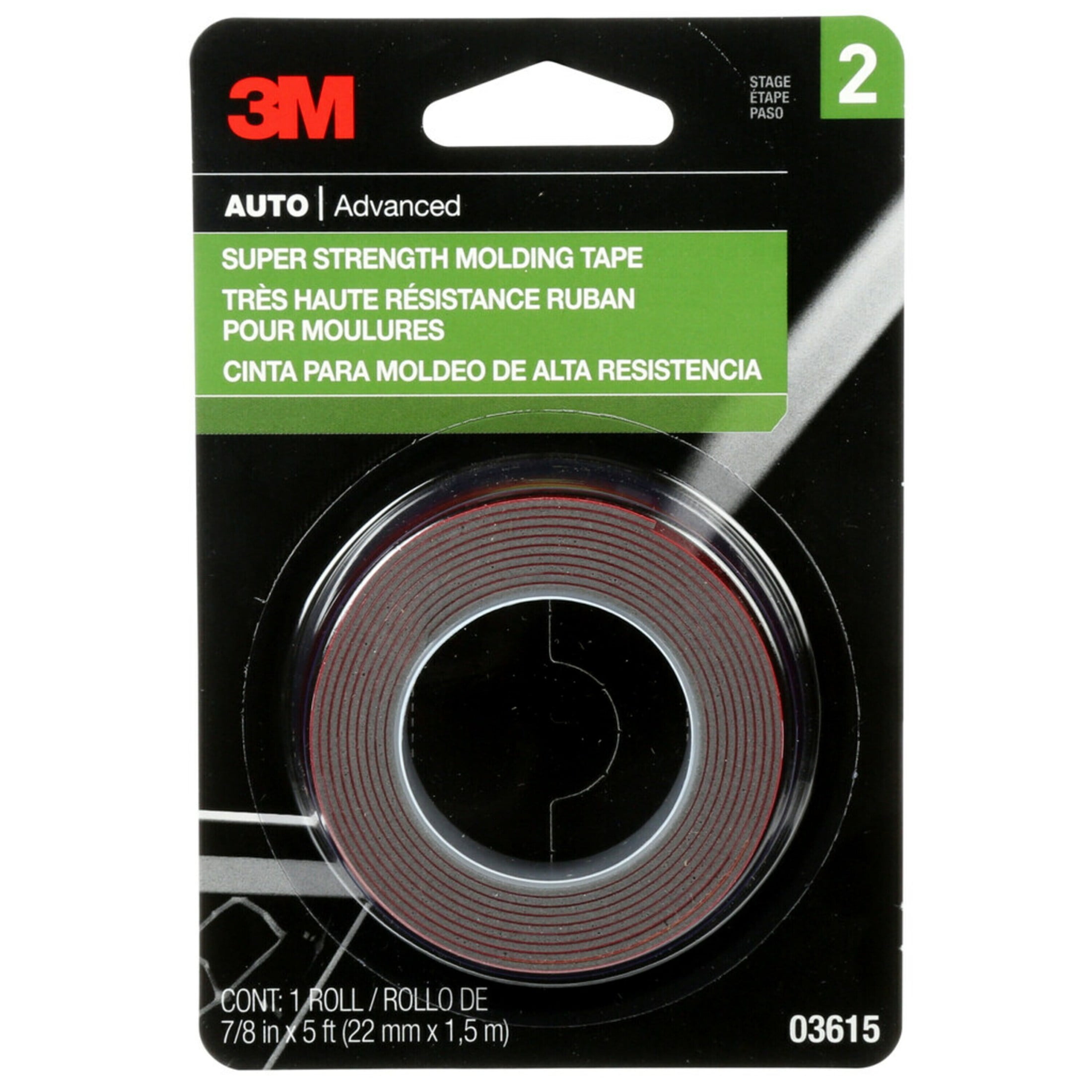 (3 pack) 3M™ Super Strength Molding Tape 03615, 7/8 in x 5 ft, 1 Roll