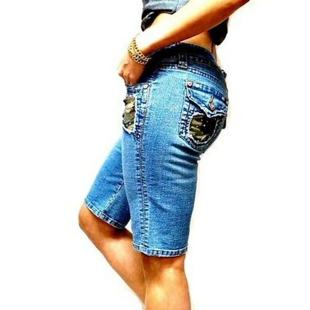Womens Blue Flare Capri/Bermuda Shorts/Mini Skirts Stretch Denim Jeans -  Walmart.com