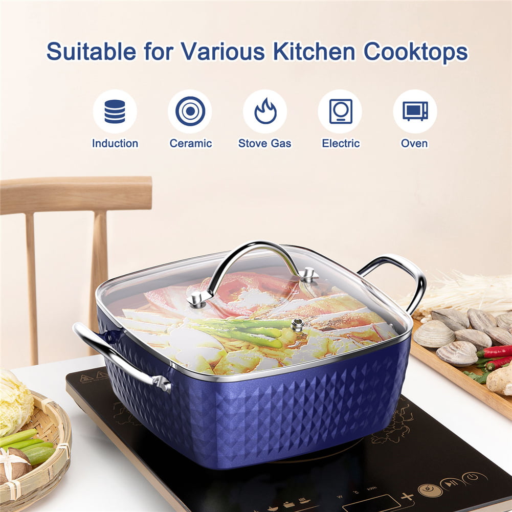 Yesfashion 4 Liter Square Saucepans With Lid Non Stick Induction Pots ...