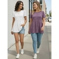 thumbnail image 4 of MOYIKO Women Basic T Shirts Casual Dressy Top Short Puff Sleeve Round Neck Summer Tops Deep Purple Babydoll Blouse Tee XXXL, 4 of 7