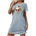 thumbnail image 2 of Fazvaoo Women Nightgowns Short Sleeve Short Sleepwear Christmas Print Nightgowns(Blue,Size S-XXL), 2 of 3