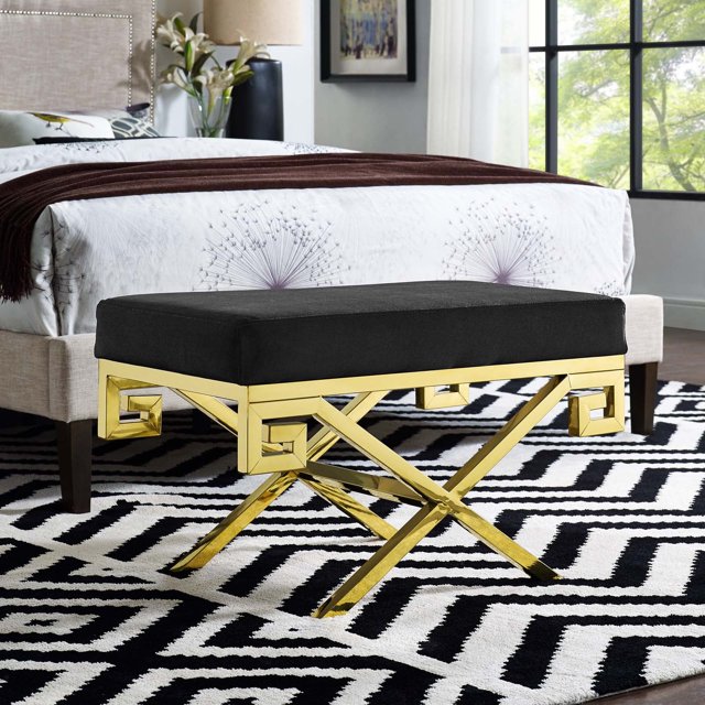 Modway Rove Velvet Performance Velvet Bench in Gold Black