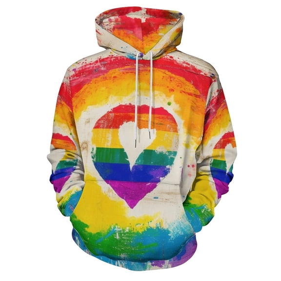 Pride Heart Regular Fit Hoodie, Sporty Pullover Hooded Sweatshirt for Men Women S