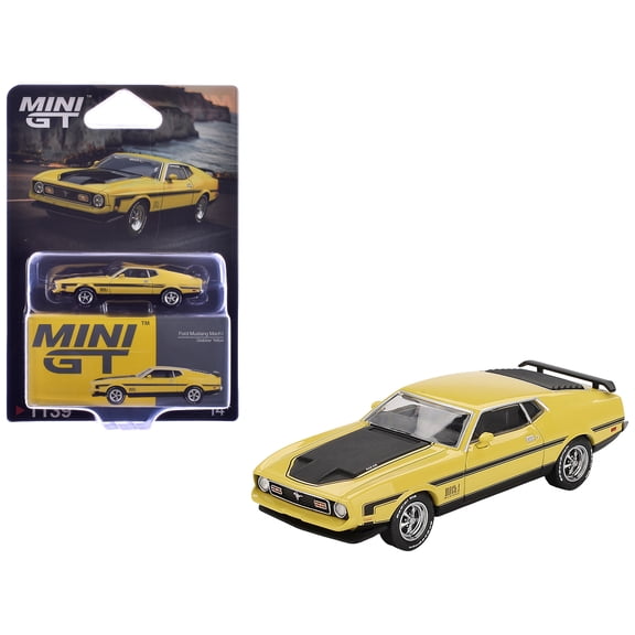 Ford Mustang Mach 1 Grabber Yellow with Black Hood and Stripes Limited Edition 1/64 Diecast Model Car by Mini GT