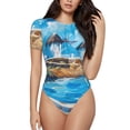 thumbnail image 2 of Goofa Greek Island Windmills Painting Printed Women Rash Guard Short Sleeve,Tummy control Swimsuit Surfing Swimsuit Bathing Suit One Piece Swimsuit UPF 50-XX-Large, 2 of 9