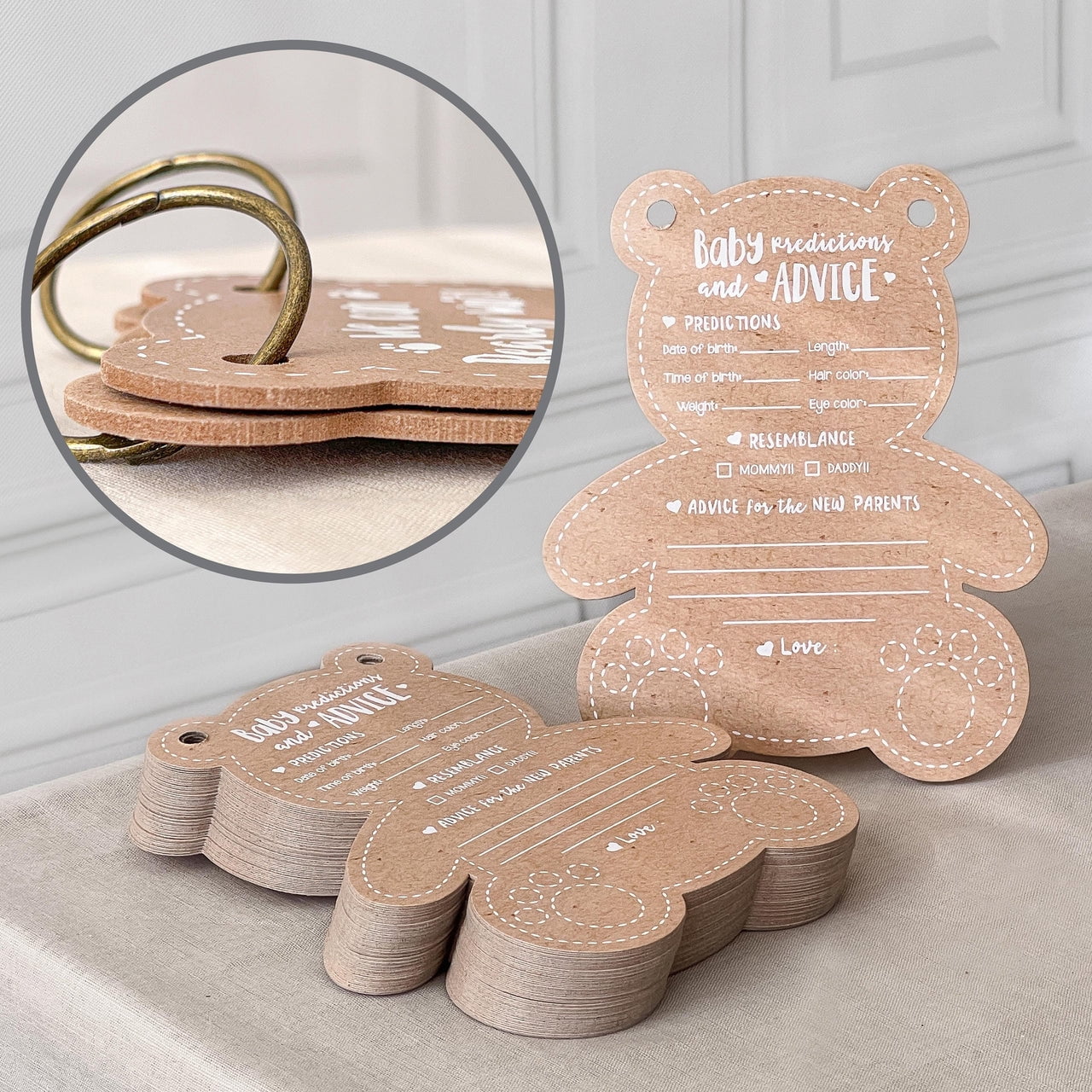 Teddy Bear Baby Prediction Card Book Keepsake, By Kate Aspen Advice Cards, Best Wishes, Boho Baby Shower Decoration, Gender Neutral Baby Shower Game & Party Activity