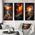 thumbnail image 1 of Designart "Majestic Stormy Landscape" Landscape & Nature Framed Wall Art Set Of 3 - Yellow Storms Frame Gallery Set For Office Decor, 1 of 6