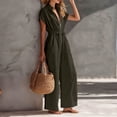 thumbnail image 5 of IUYRTFE Women V Neck Short Sleeve Wide Leg Jumpsuit with Drawstring Waist and Pockets for Vacation Beach Summer, 5 of 6