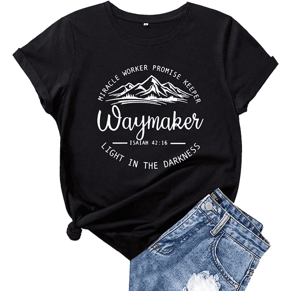 100% Cotton Waymaker Tshirt Short Sleeve Jesus Shirts for Women Saying Christian T Shirts Women Faith Tshirt Golf Gift T-Shirt For Men and Women