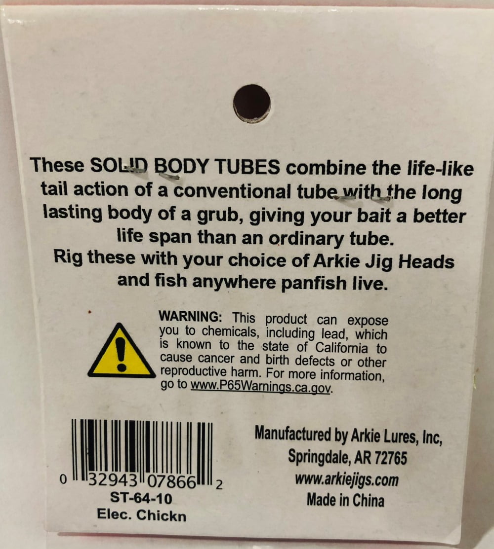 (4 pack) Arkie Lures Solid Body Fishing Tube, Color Electric Chicken