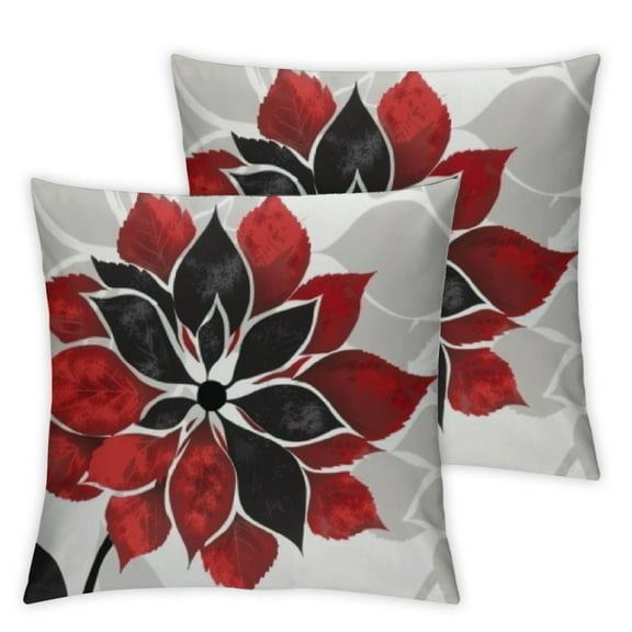 nygtbtfer Red and Black Gray Pillow Cover White Grey Modern Dahlia Floral Throw Pillows Covers 2 Pcs Farmhouse Outdoor Pillow Case Decorative Cushion Cover for Home Couch Bed Sofa Decor White