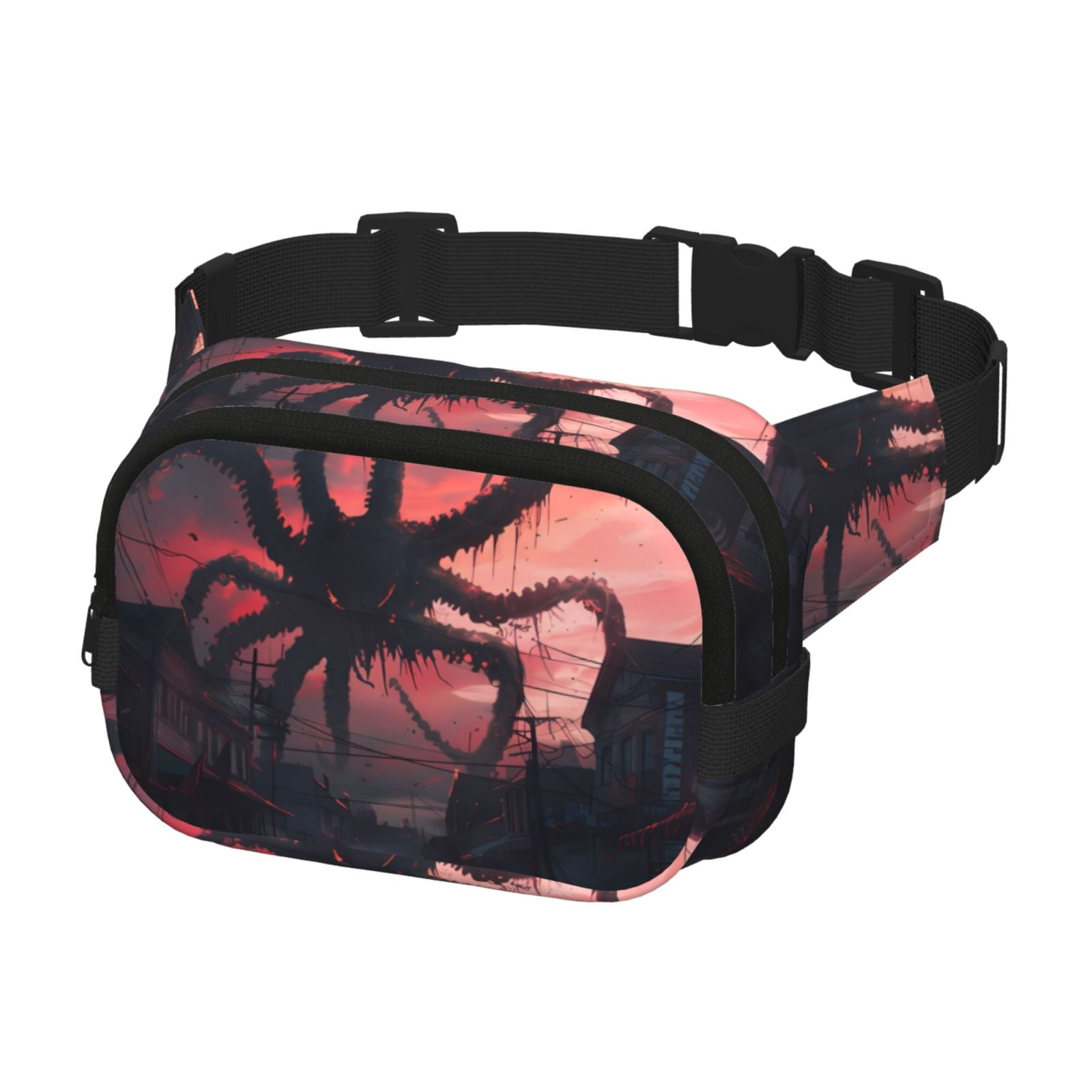Picia Giant Monster Over City Print Square Double-Layer Waist Bag Mini Adjustable Waist Belt Bag Exercise Running Travel Hiking