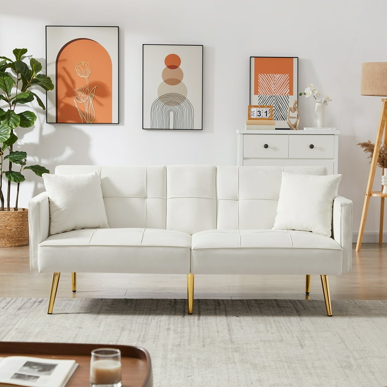 69.2 Velvet Sleeper Sofa Mercer41 Fabric Cream White Velvet