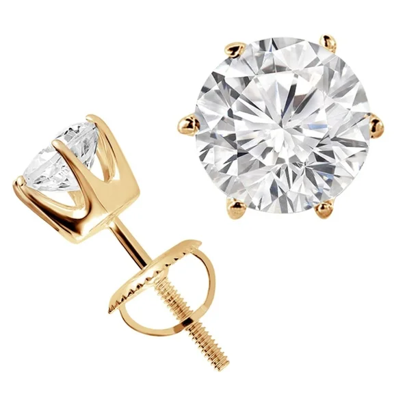 Radiant Jewelry 6 Prong Solitaire Stud Earrings 4 ct Moissanite Screw Back 14K Yellow Gold Plated 925 Silver -GRA Certified D/VVS1 8mm