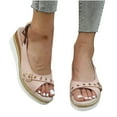 thumbnail image 3 of Utoimkio Flat Sandals for Women Summer Summer Ladies Shoes Wedge Heel Sandals Solid Color Casual Women's Sandals, 3 of 8