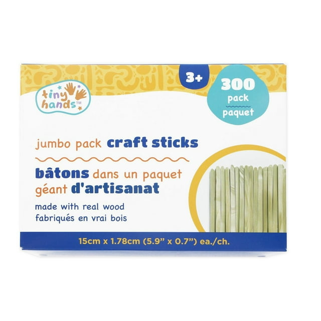 TINY HANDS Wooden Craft Sticks, Jumbo Pack, 300 pcs, 15cm x 1.78cm each, Age 3+, Kids
