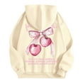 thumbnail image 5 of Puliio Womens Hoodies Letter Bowknot Print Long Sleeved Hooded Sweartshirts With Pockets Loose Casual Comfortable Outdoor Basic Pullover Outdoor Capped Tops, 5 of 5