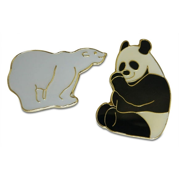 Panda & Polar Bear Animal Pride Dual 2-Piece Pride Lapel Pin or Hat Pin & Tie Tack Set with Clutch Back by Novel Merk