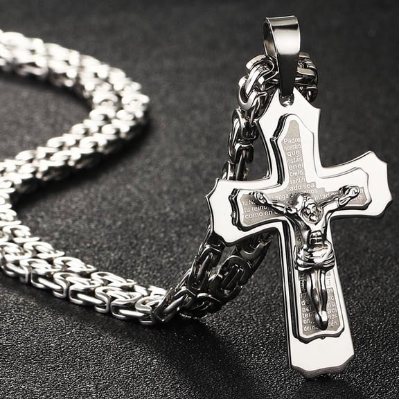 Big Christian Bible Jesus Cross Necklace Cruz Pendant for Men Women 14K White Gold Necklaces Jewelry Gift