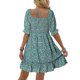 thumbnail image 2 of Vestido Informal de Verano para Mujer, Corta, Cuello Cuadrado, Fruncido, Estilo Bohemio, Floral, Minivestido Fluido de Corte A Verde S, 2 of 7