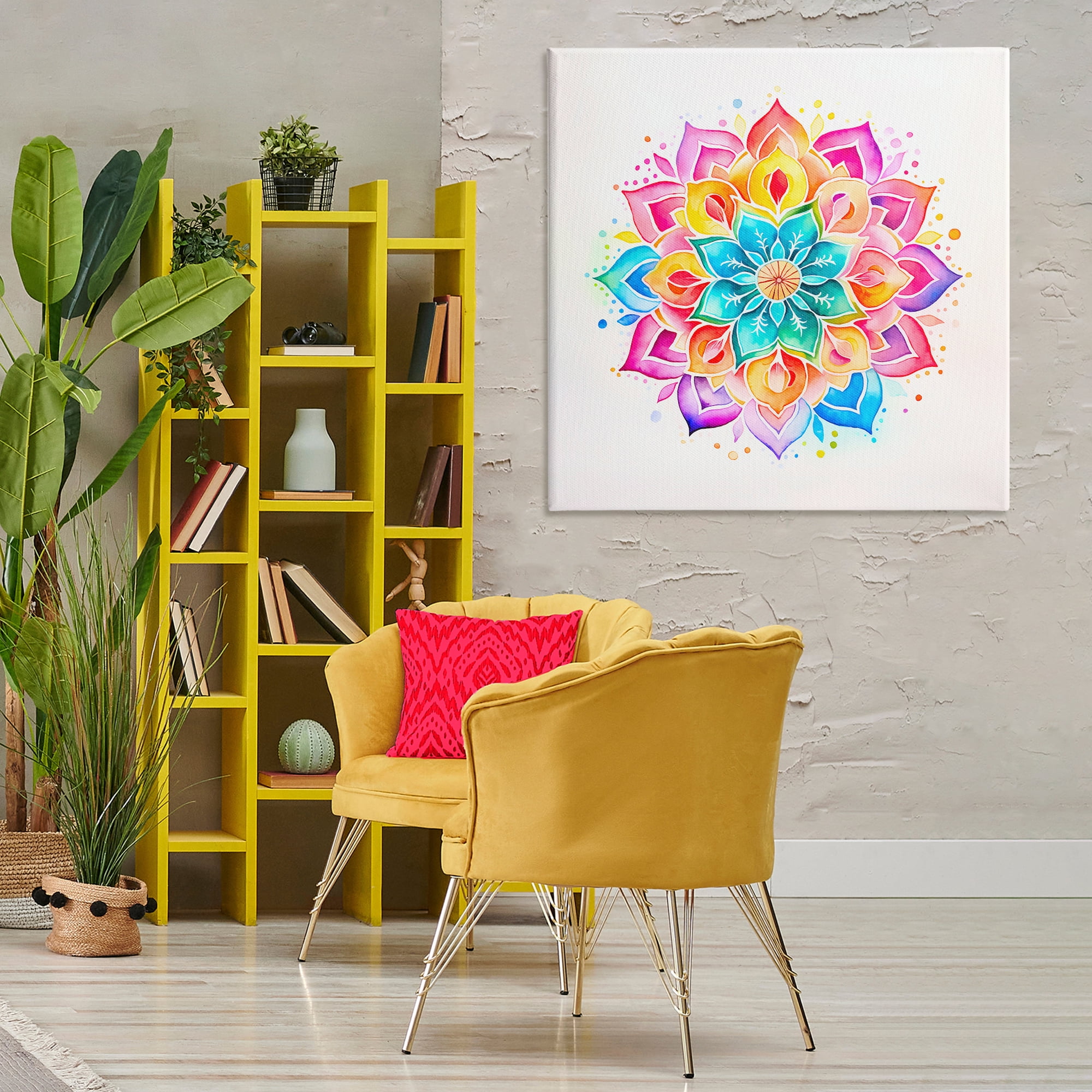 Stupell Industries Bright Rainbow Mandala Abstract Painting Wrapped Canvas Art Print Wall Art, 36 x 36