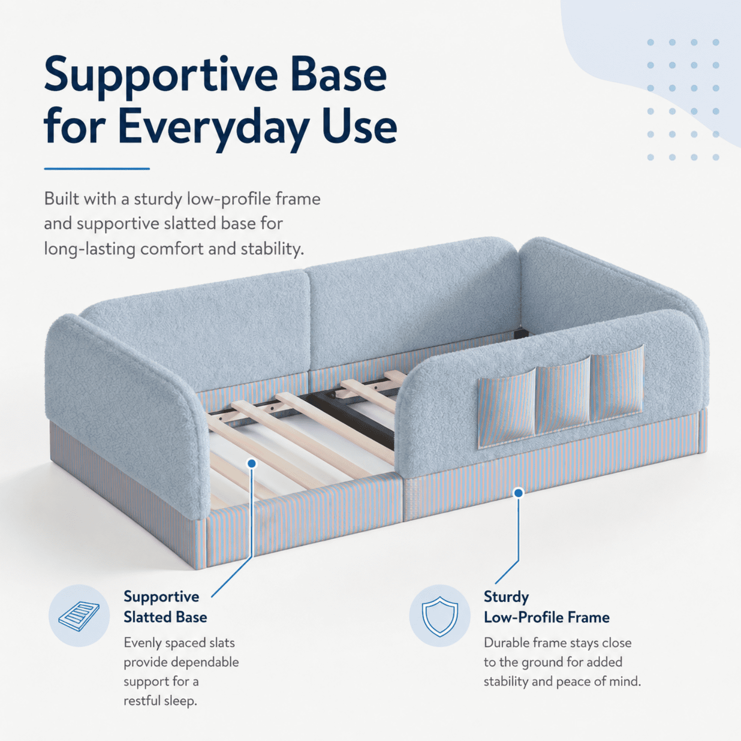 Miniyam Twin Size Montessori Floor Bed for Kids, Upholstered Teddy Fleece Low Profile Bed Frame, Blue