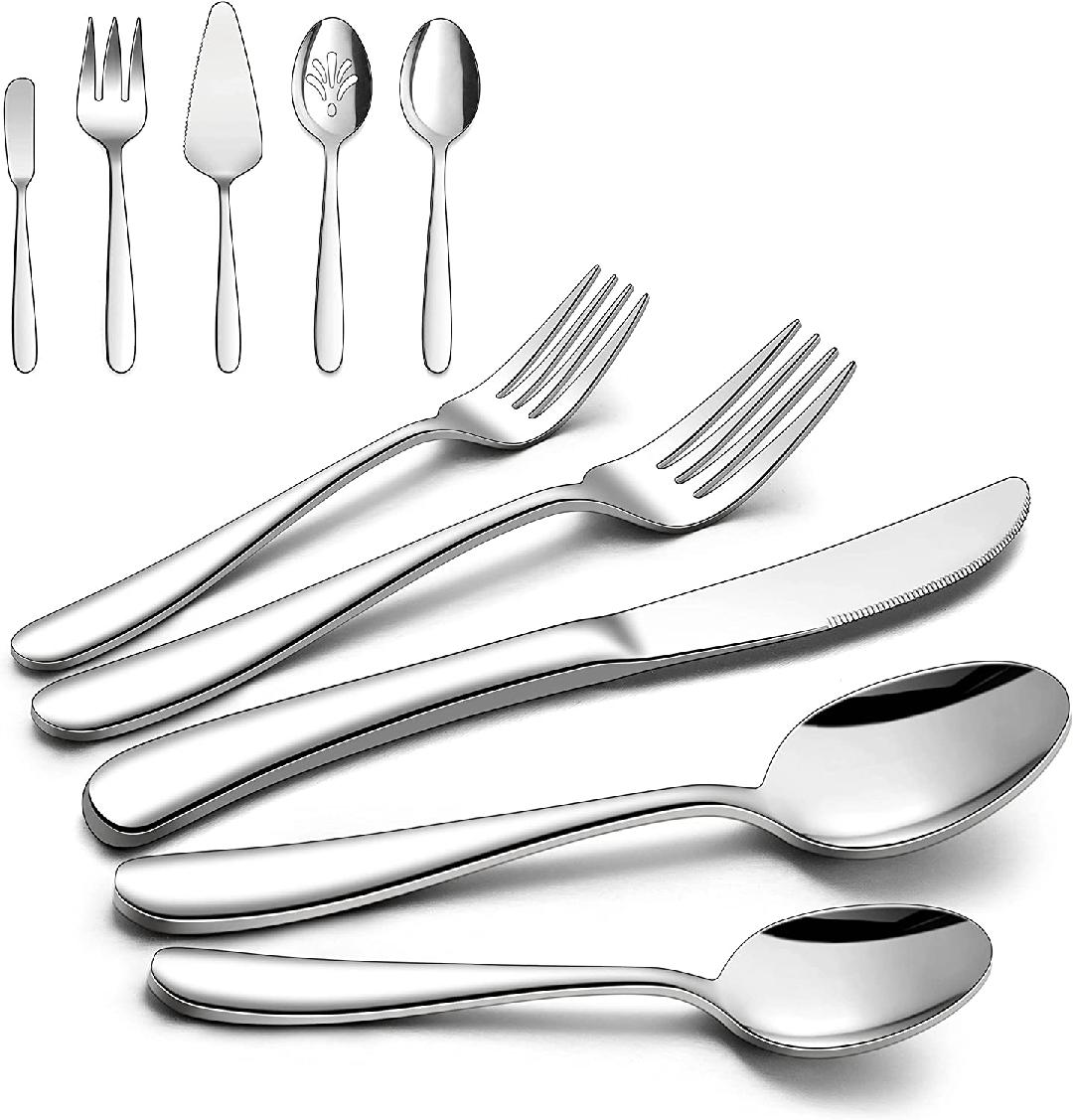 45 Pieces Heavy Duty Silverware Set with Serving Utensils, Stainless