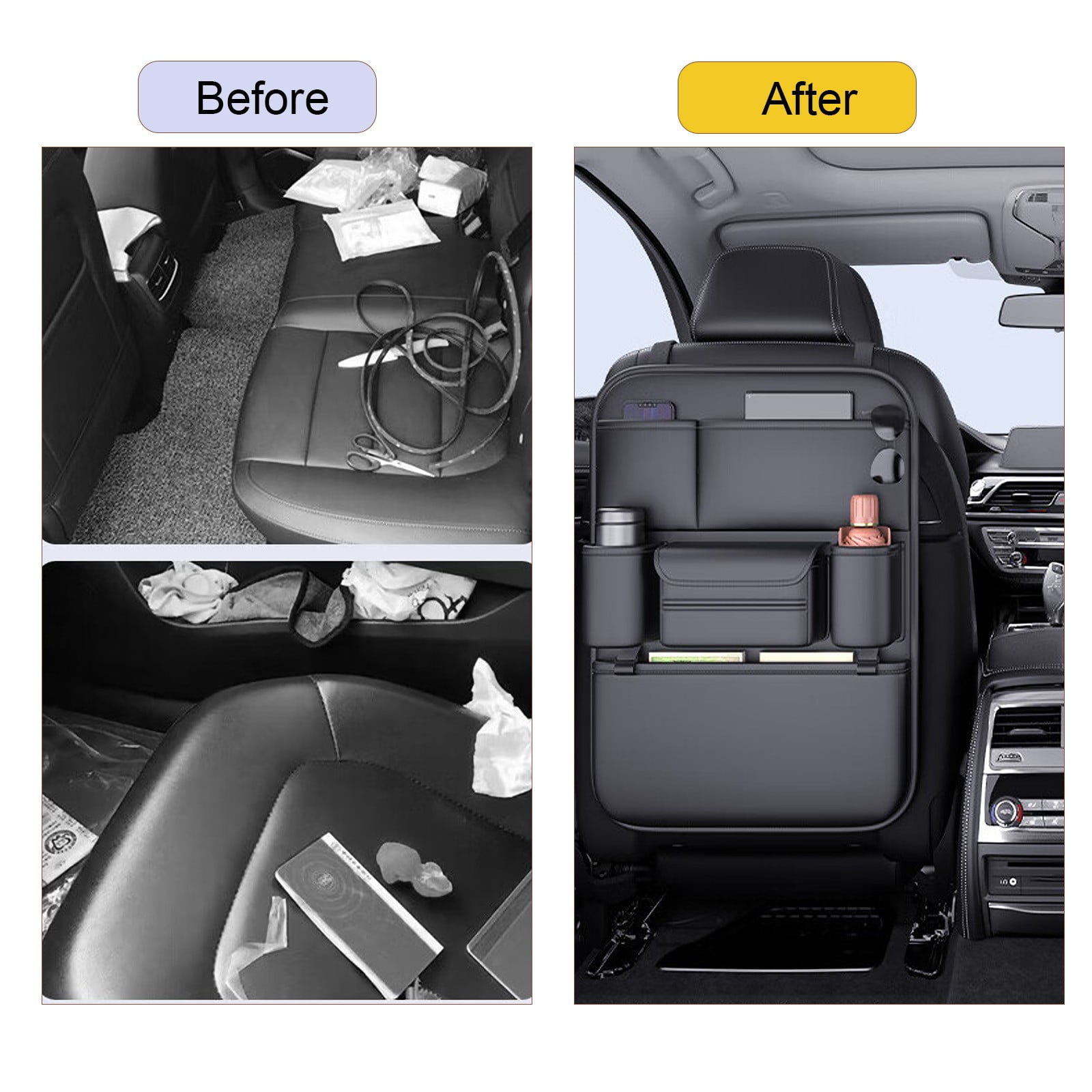 Bxaolu Premium Backseat Organizer, Heavy Duty Waterproof and Stain Resistant Kick Mats Back Seat Protector, Durable Backseat Car Organizer with Tablet Holder+Storage Pockets[1Pack]