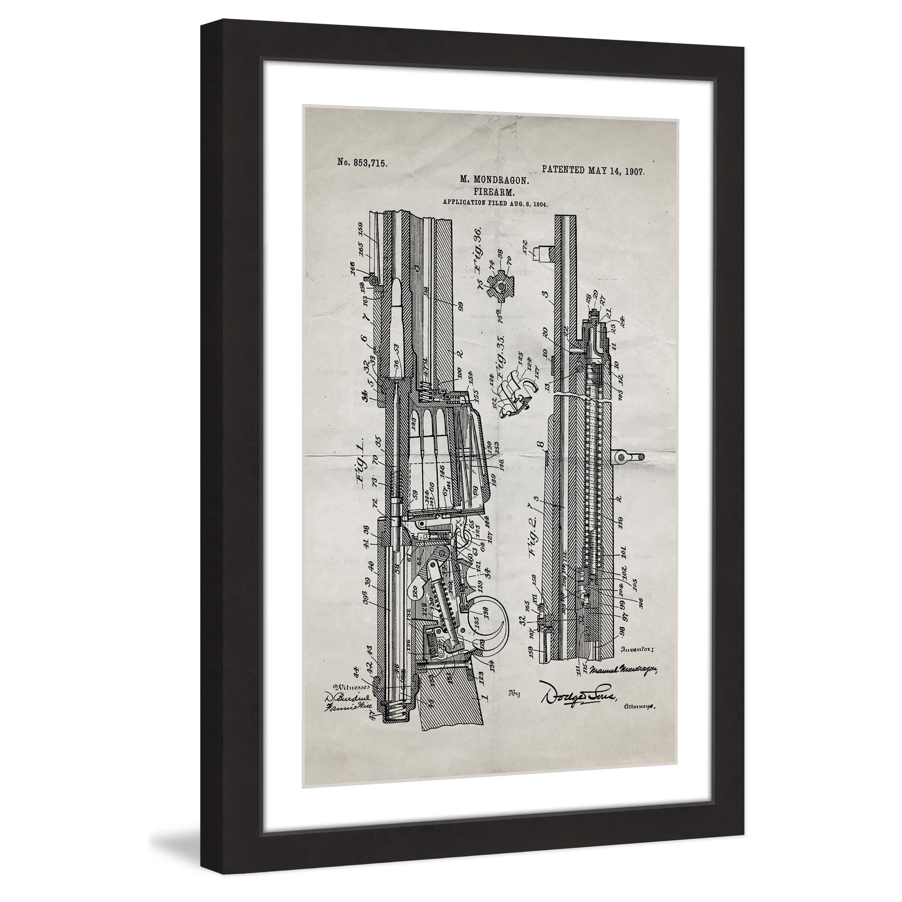 "Rifle 1907 Old Paper" Framed Painting Print