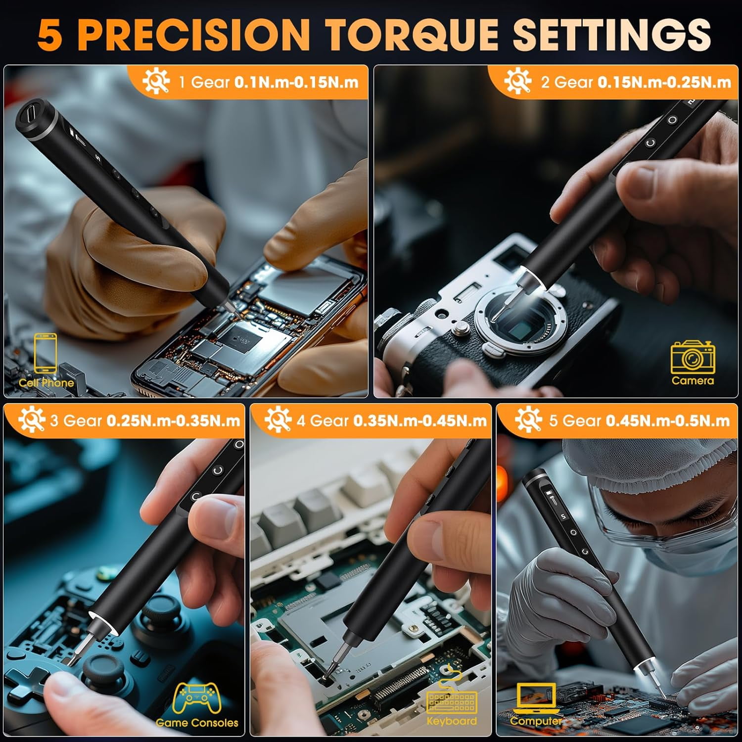 50 in 1 Precision Screwdriver Set for Electronics,3.7V Mini Repair Tool Kit with 5 Torque/500mAh Battery/OLED Display/4 LED Lights for Computer/Phone/Camer/Eyeglass/Watch