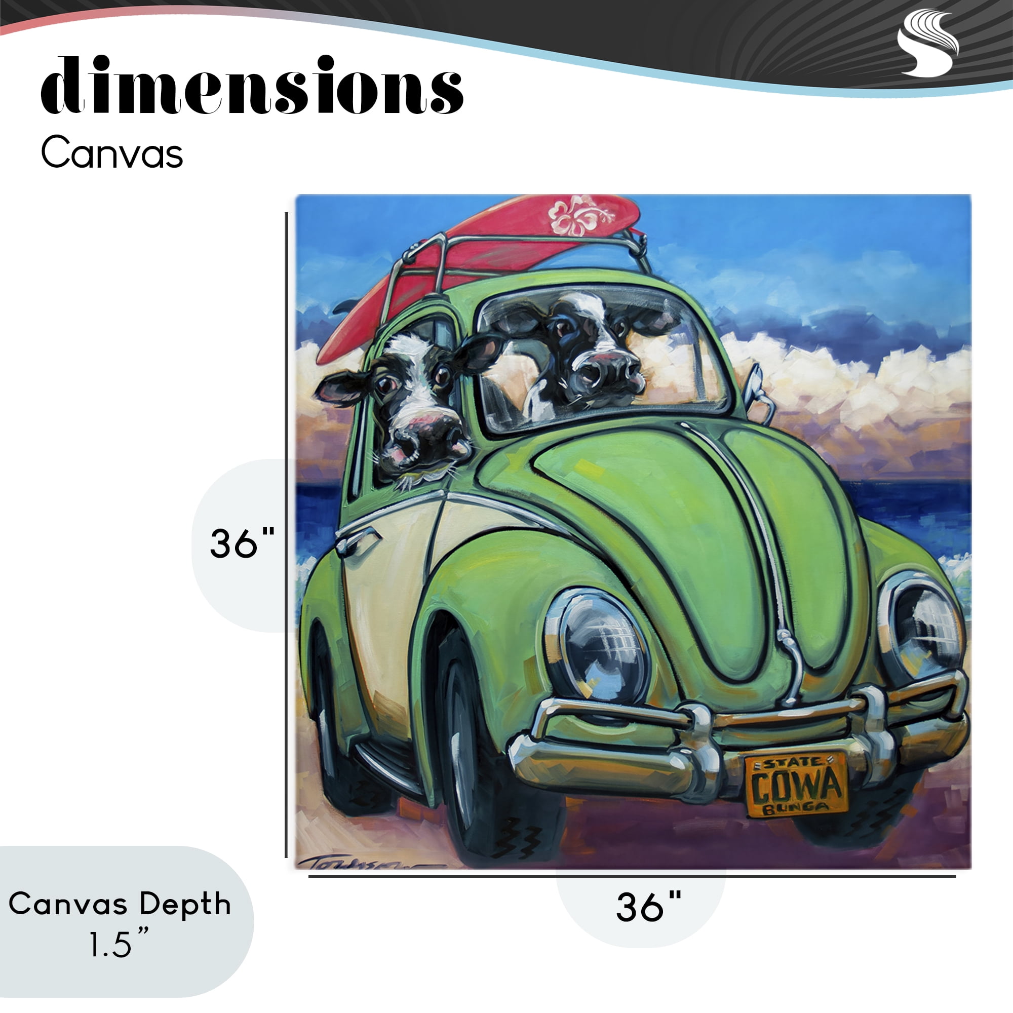 Stupell Industries Cowabunga Surfer Cows Canvas Wall Art, design by CR Townsend