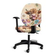 thumbnail image 4 of FKELYI Bohemian Highland Cow Print Office Chair Slipcover for Backrest & Cushion Seat Stretchy Swivel Computer Chair Cover Dustproof Armchair Protector, Pack of 2, 4 of 7