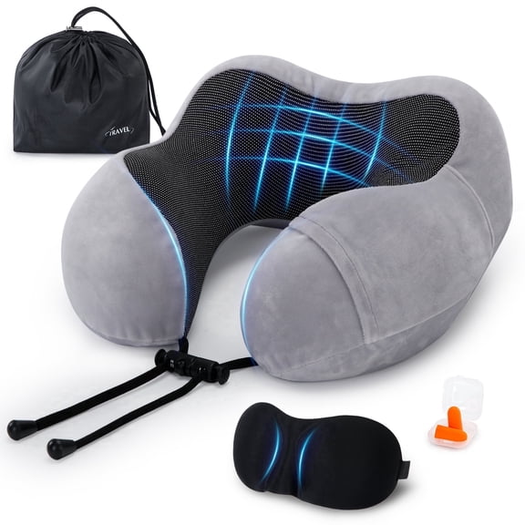 UNIWELL Travel Pillow for Adults Memory Foam Lightweight Neck Pillows for Sleeping on Airplane Journey  Gray