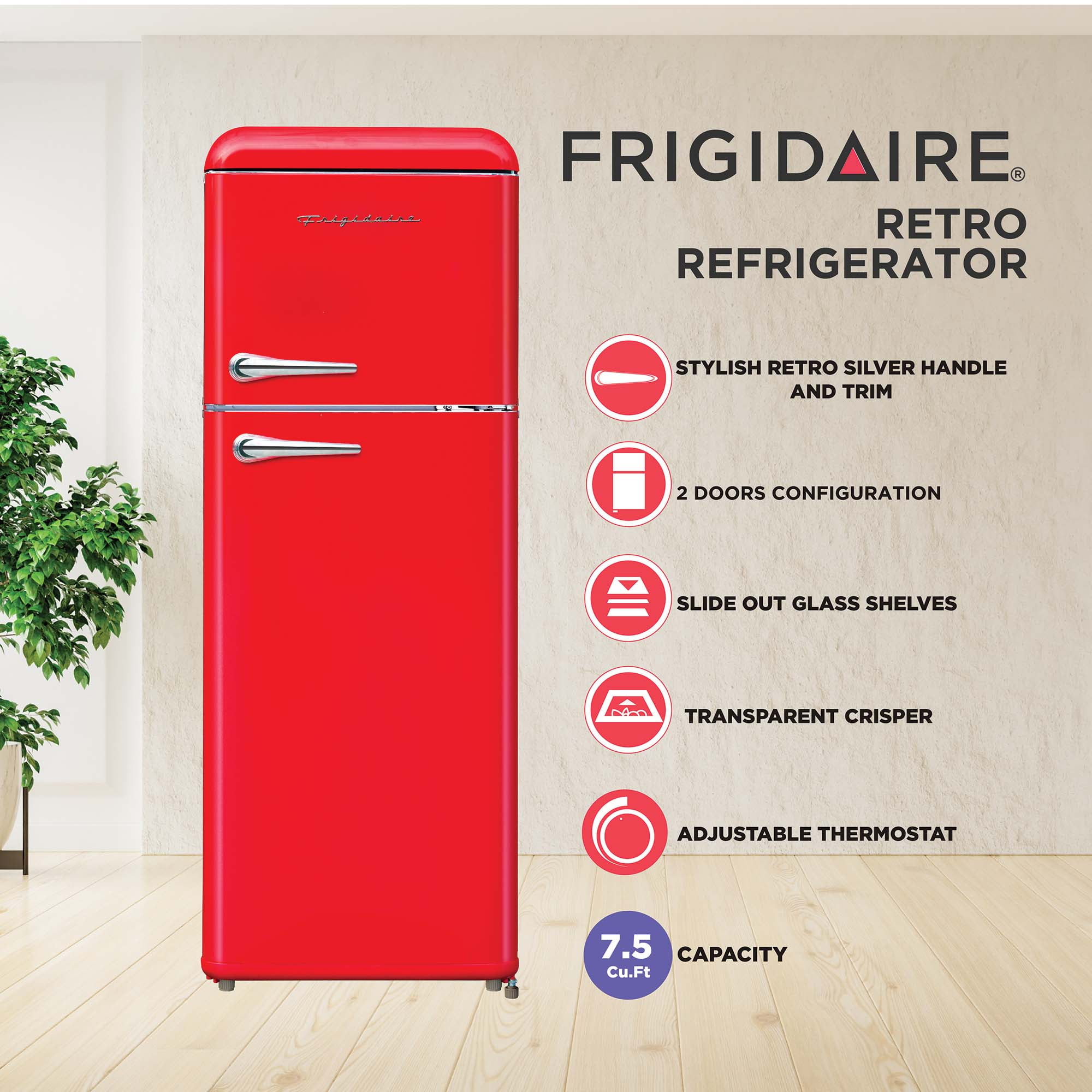 Frigidaire 7.5 Cu. Ft. Top Freezer Refrigerator in RED, Rounded Corners -  RETRO, EFR756