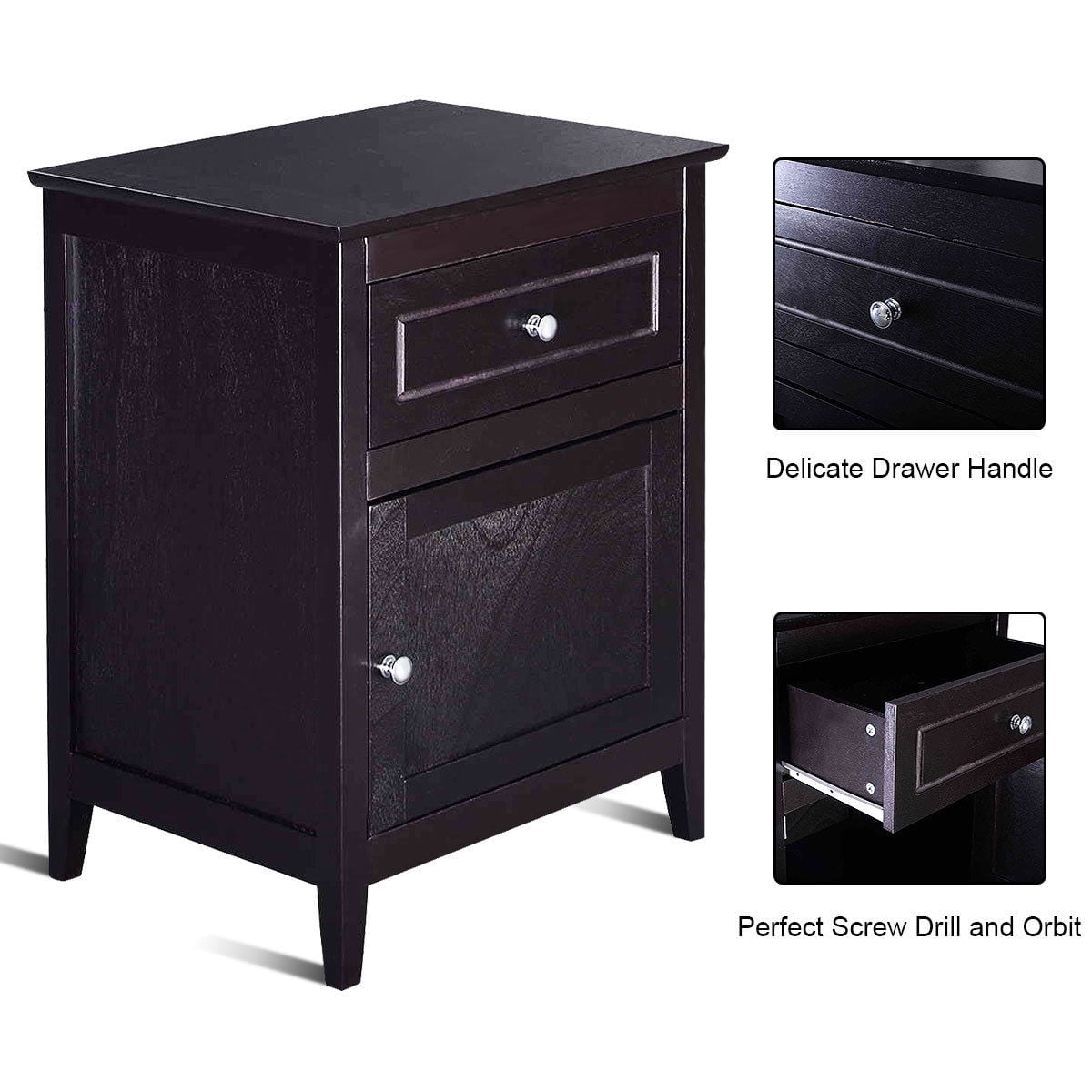 Costway Nightstand with Drawer Accent Side End Table Storage Cabinet Natural