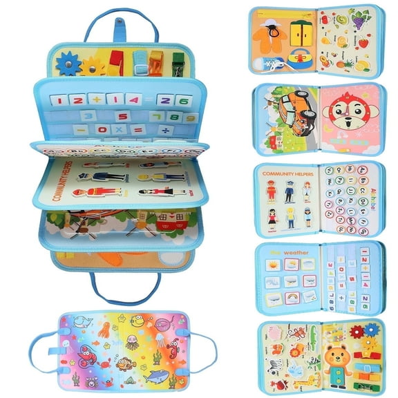 Kesletney 6 Page Busy Board for 3-5 Year Old Boys Girls, Toddler Montessori Fine Motor Skills Toys, Ocean Theme
