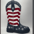 thumbnail image 3 of PatPat Toddler Cowboy Boots Size 12, Red and White Striped Flag Cowboy Boots for Boys, 3 of 4