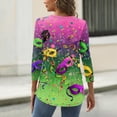 thumbnail image 4 of Mardi Gras Shirts for Women Glitter Crew Neck Purple Graphic Tee 3/4 Sleeve Mask Print Gold Tunic Tops Green L, 4 of 5