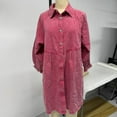 thumbnail image 3 of Odbmxy Mini Dresses for Women Plus Size Shirt Dress Denim Long Sleeve Plus Size Dresses for Women Button Peplum Dresses,Pink L, 3 of 5