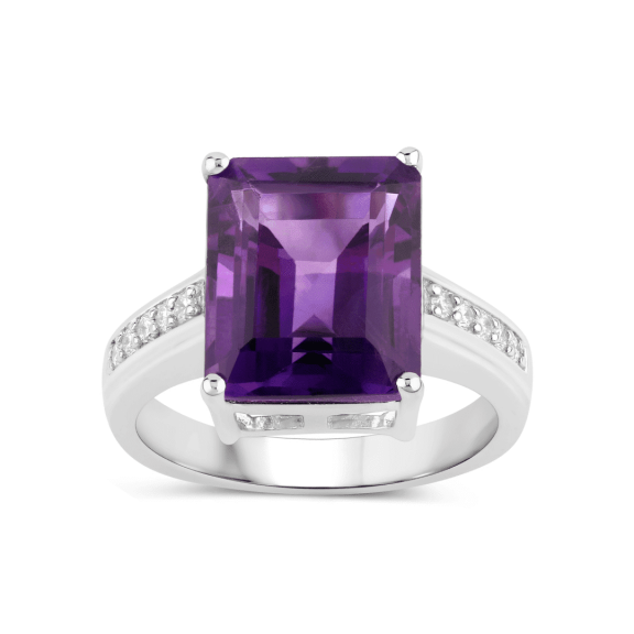 Genuine Amethyst Rings for Women Sterling Silver Lab Diamond Ring 4.79 Carat February Birthstone Jewelry Gift
