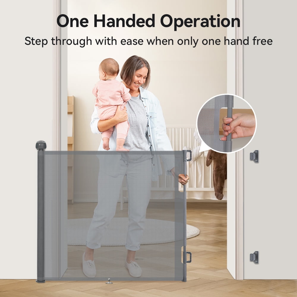 Retractable Mesh Baby Gate, Safety Gates for Stairs Doorway, 33''Tall Extends to 55''Wide, Gray