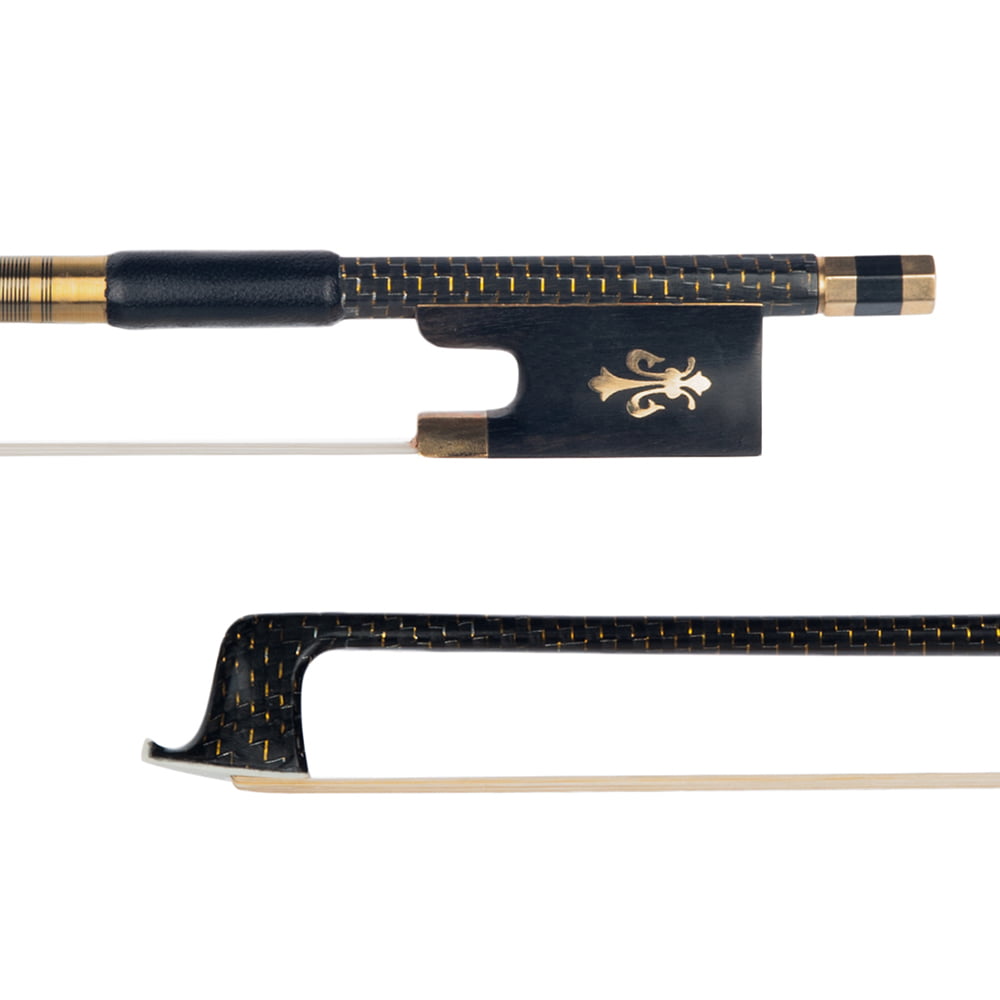 Fluer-de-lys Inlay Vio Music Woven Carbon Fiber Violin Bow Full Size 4/4 Black Horse Hair 