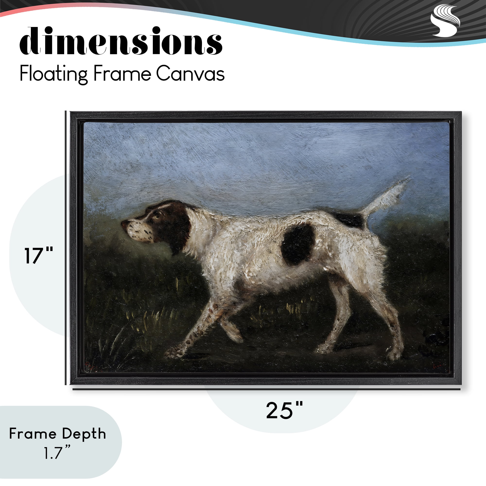 Stupell Industries Alert Hunting Dog in Field Black Framed Floater Canvas Wall Art, design by Arlington Prints