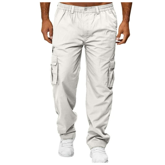 LUOGENLI Mens Sweatpants Open Bottom Baggy Men Solid Color Pocket Loose Straight Leg Pants Casual and Comfortable Trendy Business Pants 6Xl Sweatpants for Men Big and Tall White Size M