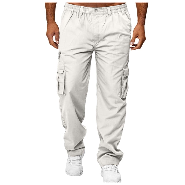 Men's Solid Color Pocket Loose Straight Leg Workwear Pants - Casual Business