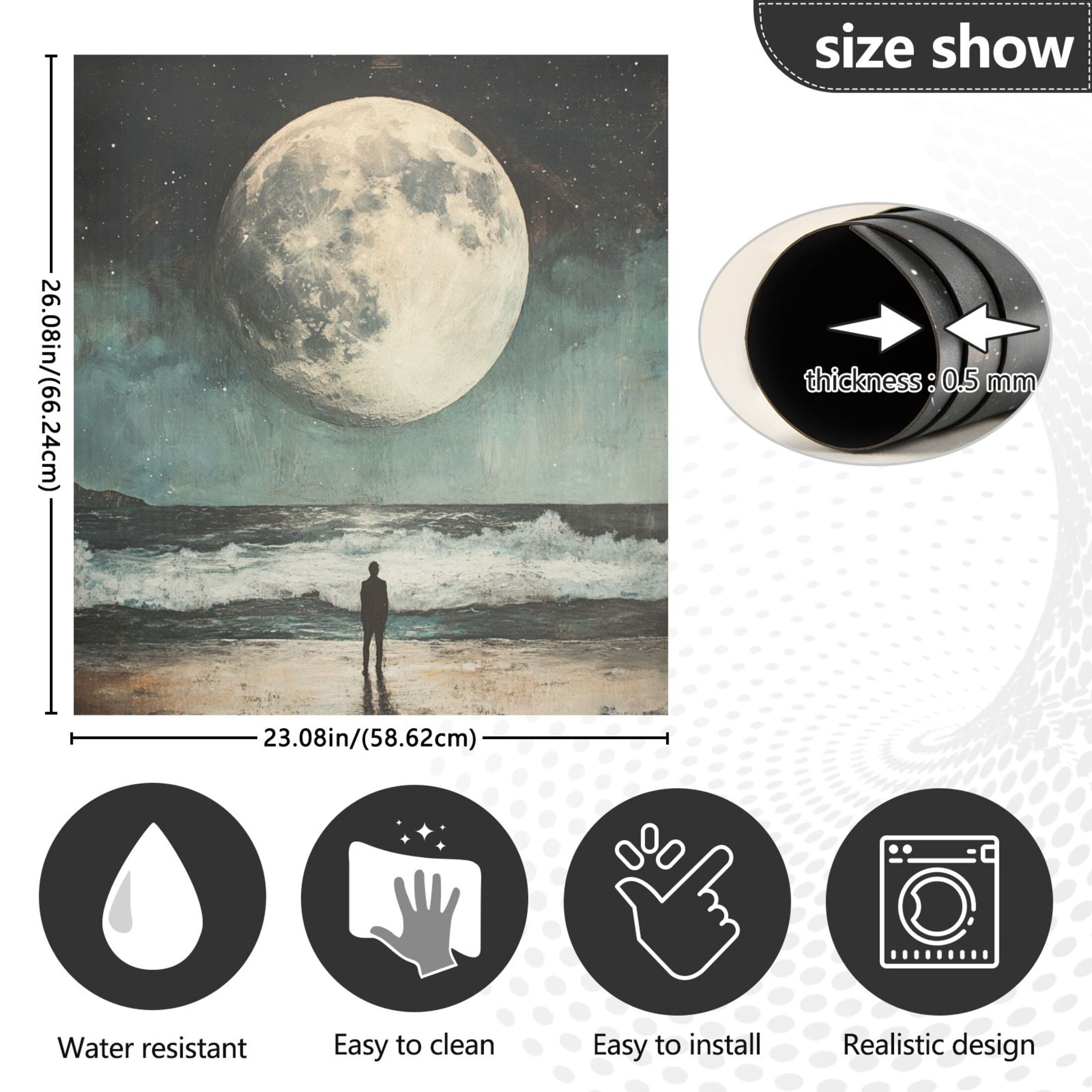 Dishwasher Magnetic Sticker 23x26 Inch Refrigerator Magnetic Sticker Washing Machine Magnetic Sticker Kitchen Panel Magnetic Sticker Home Decor Beautiful Moon on The Sea