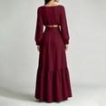 thumbnail image 4 of CHUMUD Womens Sets 2 Piece Outfits Skirts Fall Trendy Long Sleeve Ruffled Crop Top & High Waist Maxi Skirt Casual Going Out Vacation, 4 of 5