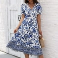 thumbnail image 5 of ZOELNIC Women Floral Maxi Dress Short Puff Sleeve V Neck Bohemian Flowy Smocked Long Dress, S, 5 of 10