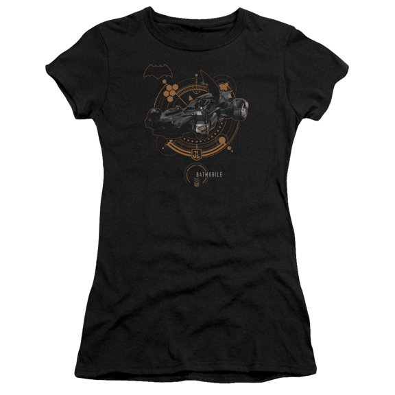 Justice League Movie Batmobile S/S Junior Women's T-Shirt Sheer Black